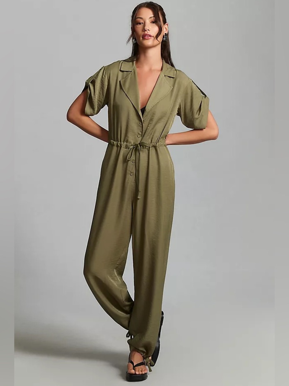 Anthropologie Tiny Heidi Olive Green Drawstring Utility Jumpsuit XS NWT $189